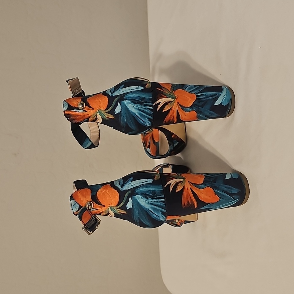 Nine West Women's Floral Heels - Blue and Orange - Picture 4 of 4